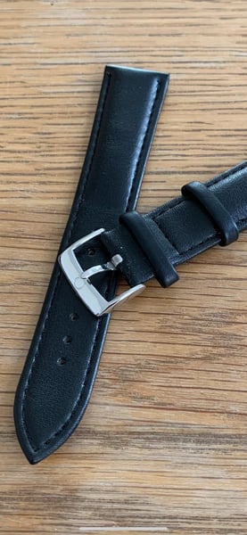 Image of omega,Top quality plain gents watch leather strap,black.18mm/20mm engraved stainless steel buckle