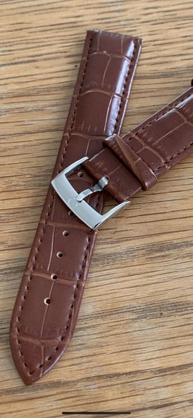 Image of omega,Top quality CROC style BROWN gents watch leather strap,18mm/20mm engraved stainless steel