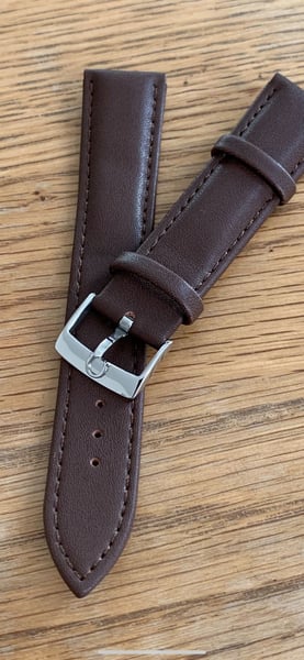 Image of omega,Top quality plain gents watch leather strap,BROWN. 18mm/20mm  small horse shoe stainless steel
