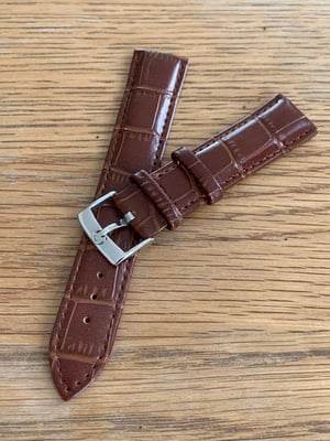Image of omega,Top quality CROC style BROWN gents watch leather strap,18mm/20mm.Horse Shoe stainless steel