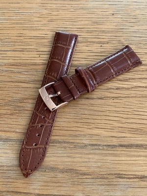 Image of omega,Top quality CROC style BROWN gents watch leather strap,18mm/20mm engraved Rose Gold