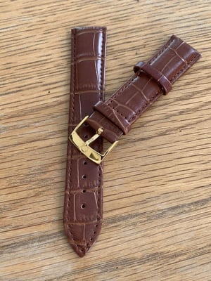 Image of omega,Top quality CROC style BROWN gents watch leather strap 20mm.engraved Gold Plated