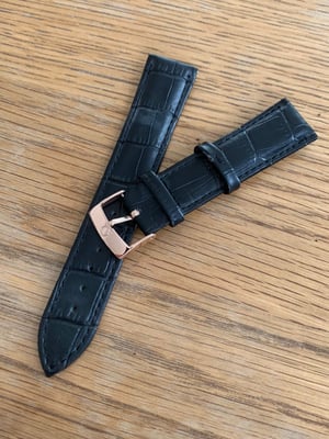 Image of omega,Top quality CROC style BLACK gents watch leather strap 18mm/20mm engraved Rose Gold buckle,
