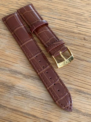 Image of omega,Top quality CROC style BROWN gents watch leather strap 20mm.engraved Gold Plated
