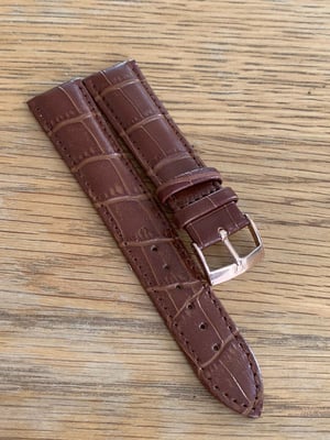Image of omega,Top quality CROC style BROWN gents watch leather strap,18mm/20mm engraved Rose Gold