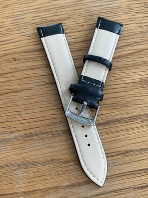 Image of omega,Top quality plain gents watch leather strap,black.18mm/20mm engraved stainless steel buckle