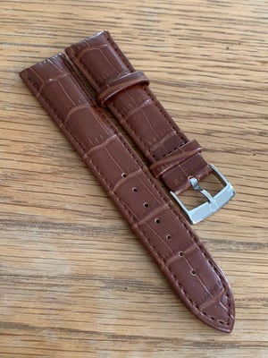 Image of omega,Top quality CROC style BROWN gents watch leather strap,18mm/20mm engraved stainless steel