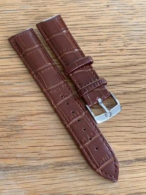 Image of omega,Top quality CROC style BROWN gents watch leather strap,18mm/20mm.Horse Shoe stainless steel