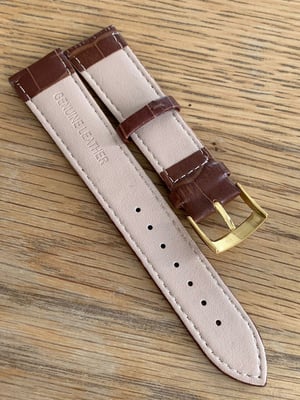 Image of omega,Top quality CROC style BROWN gents watch leather strap 20mm.engraved Gold Plated