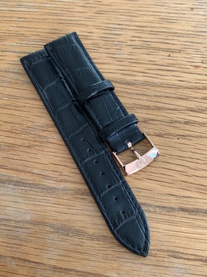 Image of omega,Top quality CROC style BLACK gents watch leather strap 18mm/20mm engraved Rose Gold buckle,