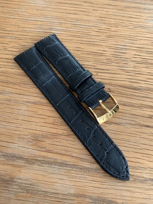 Image of omega,Top quality CROC style BLACK gents watch leather strap 20mm.omega engraved Gold plated buckle