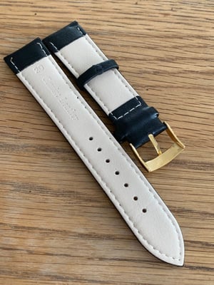 Image of omega,Top quality plain gents watch leather strap,BLACK. 20mm engraved Yellow gold plated buckle