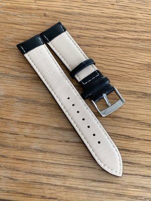 Image of omega,Top quality plain gents watch leather strap,black.18mm/20mm engraved stainless steel buckle