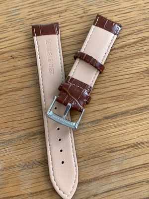Image of omega,Top quality CROC style BROWN gents watch leather strap,18mm/20mm.Horse Shoe stainless steel