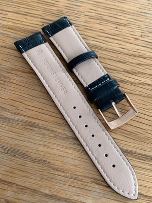 Image of omega,Top quality CROC style BLACK gents watch leather strap 18mm/20mm engraved Rose Gold buckle,
