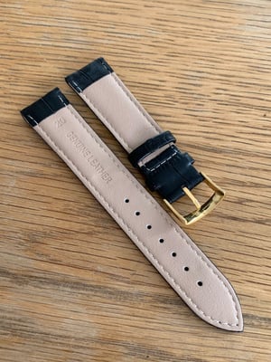 Image of omega,Top quality CROC style BLACK gents watch leather strap 20mm.omega engraved Gold plated buckle