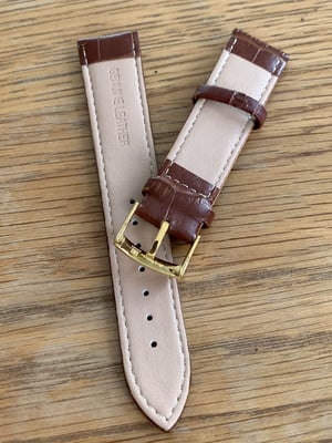 Image of omega,Top quality CROC style BROWN gents watch leather strap 20mm.engraved Gold Plated
