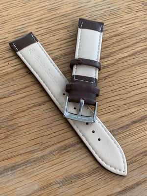 Image of omega,Top quality plain gents watch leather strap,brown 18mm/20mm.omega engraved stainless steel