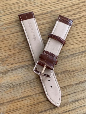 Image of omega,Top quality CROC style BROWN gents watch leather strap,18mm/20mm engraved Rose Gold