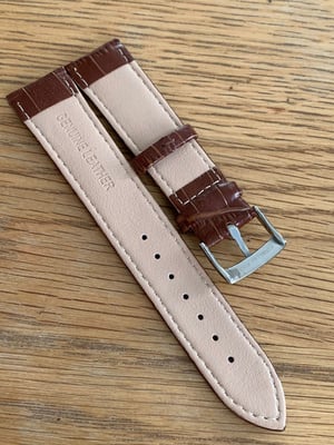 Image of omega,Top quality CROC style BROWN gents watch leather strap,18mm/20mm.Horse Shoe stainless steel