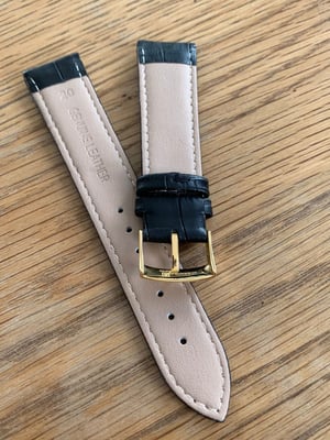 Image of omega,Top quality CROC style BLACK gents watch leather strap 20mm.omega engraved Gold plated buckle