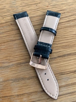 Image of omega,Top quality CROC style BLACK gents watch leather strap 18mm/20mm engraved Rose Gold buckle,