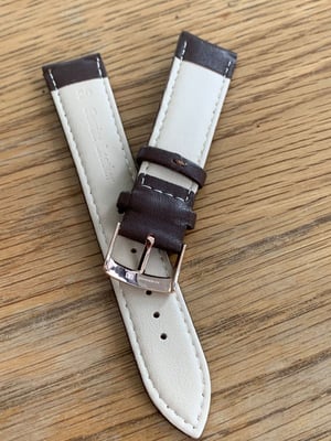 Image of omega,Top quality plain gents watch leather strap,brown 18mm/20mm.omega engraved Rose Gold buckle