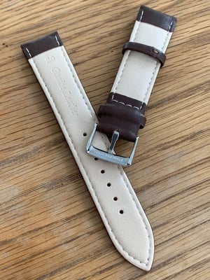 Image of omega,Top quality plain gents watch leather strap,BROWN. 18mm/20mm  small horse shoe stainless steel