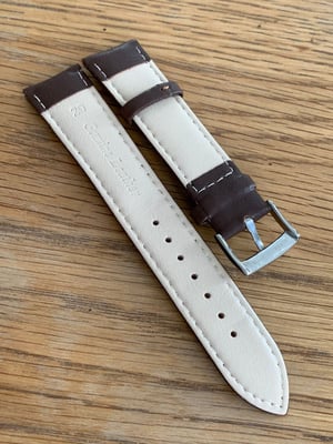 Image of omega,Top quality plain gents watch leather strap,BROWN. 18mm/20mm  small horse shoe stainless steel