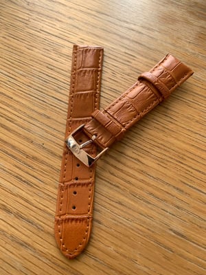 Image of omega,Top quality CROC style TAN/ORANGE Brown leather strap 18mm/20mm enrgraved Rose Gold buckle.New