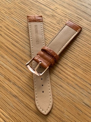 Image of omega,Top quality CROC style TAN/ORANGE Brown leather strap 18mm/20mm enrgraved Rose Gold buckle.New