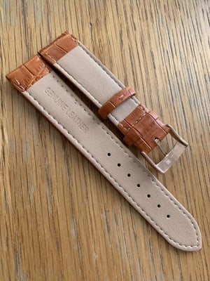 Image of omega,Top quality CROC style TAN/ORANGE Brown leather strap 18mm/20mm enrgraved Rose Gold buckle.New