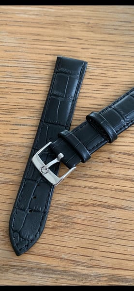 Image of omega,Top quality CROC style BLACK gents watch leather strap 18mm/20mm Horse Shoe S/steel buckle