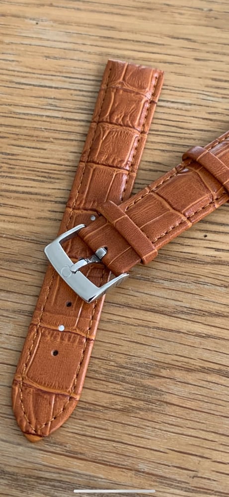 Image of omega,Top quality CROC style TAN/ORANGE Brown leather strap, 18mm/20mm  engraved  S/Steel buckle