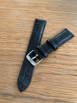 Image of omega,Top quality CROC style BLACK gents watch leather strap 18mm/20mm Horse Shoe S/steel buckle