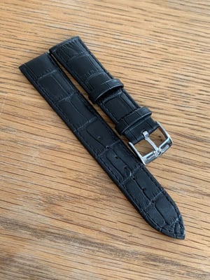 Image of omega,Top quality CROC style BLACK gents watch leather strap 18mm/20mm Horse Shoe S/steel buckle