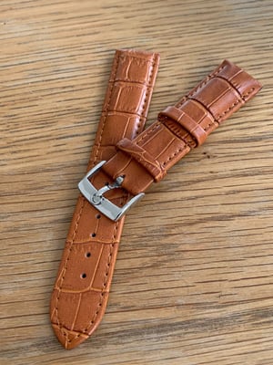 Image of omega,Top quality CROC style TAN/ORANGE Brown leather strap, 18mm/20mm Horse Shoe S/steel buckle.