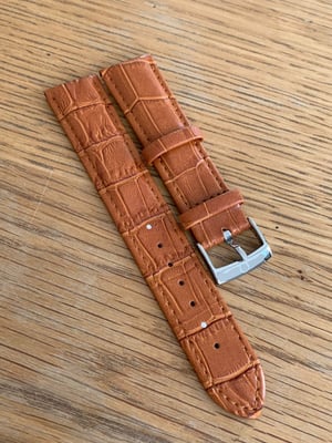 Image of omega,Top quality CROC style TAN/ORANGE Brown leather strap, 18mm/20mm  engraved  S/Steel buckle
