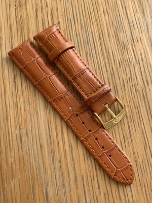 Image of omega,Top quality CROC style TAN/ORANGE Brown leather strap 20mm engraved Yellow gold plated buckle