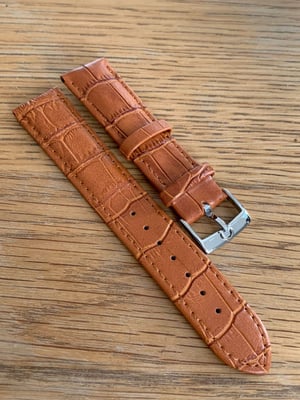 Image of omega,Top quality CROC style TAN/ORANGE Brown leather strap, 18mm/20mm Horse Shoe S/steel buckle.