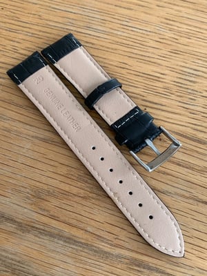 Image of omega,Top quality CROC style BLACK gents watch leather strap 18mm/20mm Horse Shoe S/steel buckle