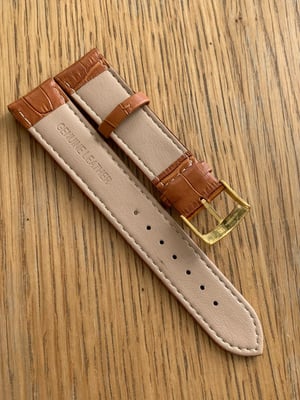 Image of omega,Top quality CROC style TAN/ORANGE Brown leather strap 20mm engraved Yellow gold plated buckle