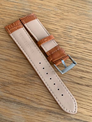 Image of omega,Top quality CROC style TAN/ORANGE Brown leather strap, 18mm/20mm Horse Shoe S/steel buckle.