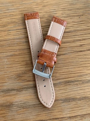 Image of omega,Top quality CROC style TAN/ORANGE Brown leather strap, 18mm/20mm Horse Shoe S/steel buckle.