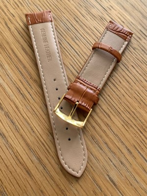 Image of omega,Top quality CROC style TAN/ORANGE Brown leather strap 20mm engraved Yellow gold plated buckle