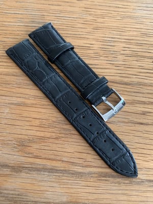 Image of omega,Top quality CROC style BLACK gents watch leather strap 18mm/20mm. engraved S/STEEL buckle
