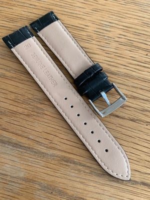 Image of omega,Top quality CROC style BLACK gents watch leather strap 18mm/20mm. engraved S/STEEL buckle