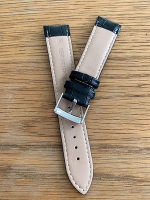 Image of omega,Top quality CROC style BLACK gents watch leather strap 18mm/20mm. engraved S/STEEL buckle