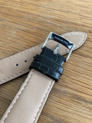 Image of omega,Top quality CROC style BLACK gents watch leather strap 18mm/20mm. engraved S/STEEL buckle