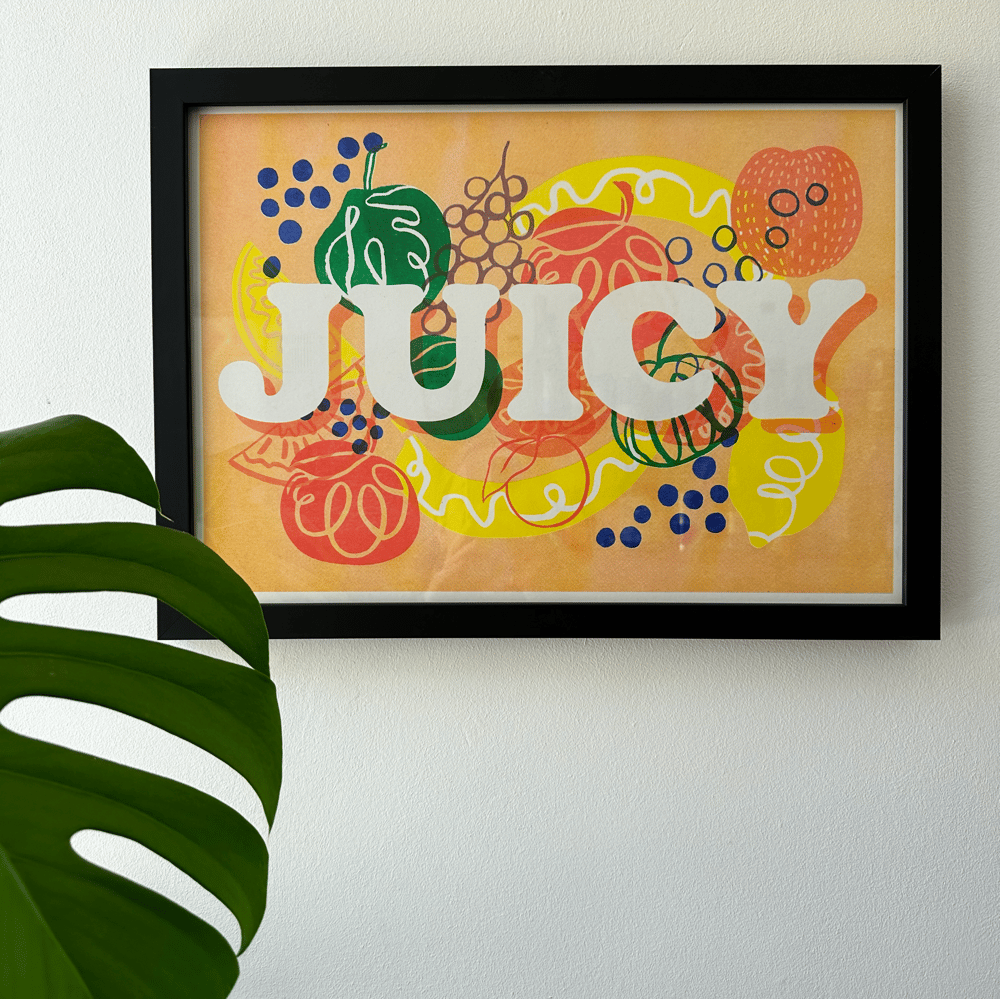 Image of 'JUICY' Risograph Print by Rachel E Millar x Lou Rowland
